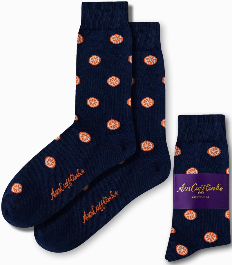 AUSCUFFLINKS Orange Socks for Men | Fruit Farmer | Socks Present for Work Colleague | Bday Gift for Guys - Image 1